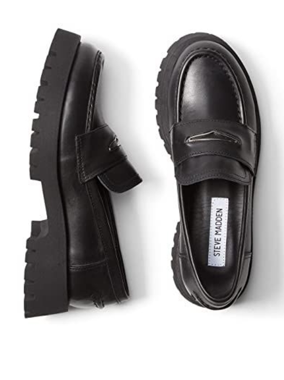 Steve Madden Black Lug-Sole Penny Loafers